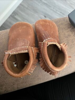 Kids first steps Brown Fringe Moccasin Booties - Soft Slip-On Shoes